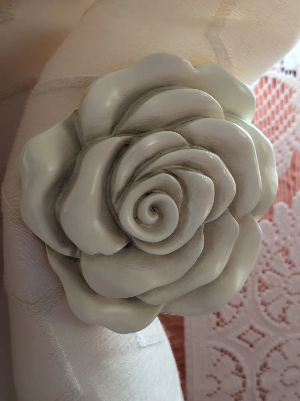 Pair Rose Drapery Holdbacks Curtain Tiebacks Ivory Cottagecore Floral Decor